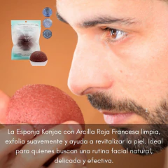 Imagen de Esponja Facial Arcilla Roja Piel Rosacea Konjac