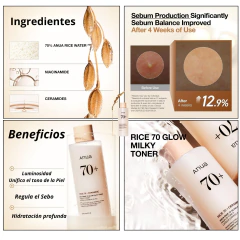 Rice 70+ Glow Milk Toner Iluminador Coreano 250ml Anua - Zafirus