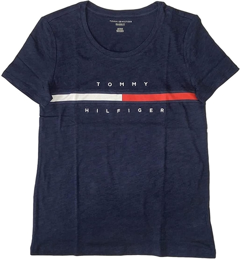 Camiseta Feminina Manga Curta tipo Baby Look tamanho PP/ XS - Azul Marinho - Tommy Hilfiger