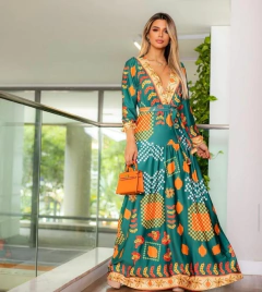 Imagem do Vestido Longo Manga Comprida - Estampado - Bangkok