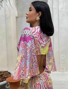 Vestido longo Fluit Estampado manga morcego detalhe nas costas - Tererê Importados