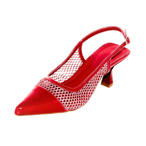 Scarpin Slingback Vermelho com Tela