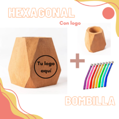 10 Mates Hexagonales grabados + bombillas