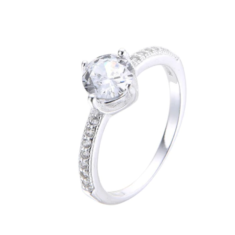 anillo solitario compromiso plata y cubic