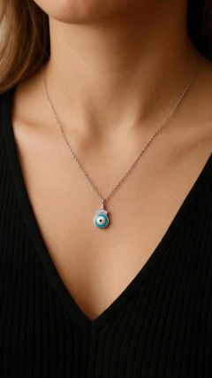 GARGANTILLA OJO TURCO CELESTE EN PLATA - comprar online
