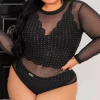Body Feminino Plus Size Tule Pedrinhas Ponto D Luz