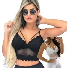 Cropped Renda Com Bojo Sexy Feminino Moda Tiras