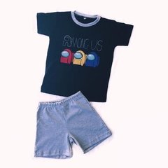 pijama conjunto among us short y remera bordada algodon