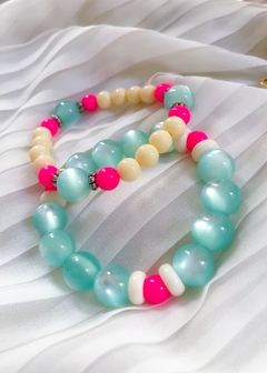 Pulseira Azul, Rosa e Bege