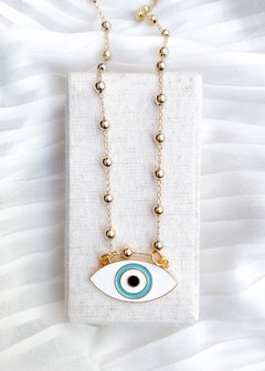 Colar Bolinhas e Olho Grego Branco - comprar online