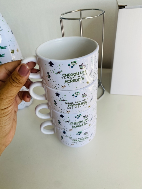 Conjunto 4 xícaras + suporte