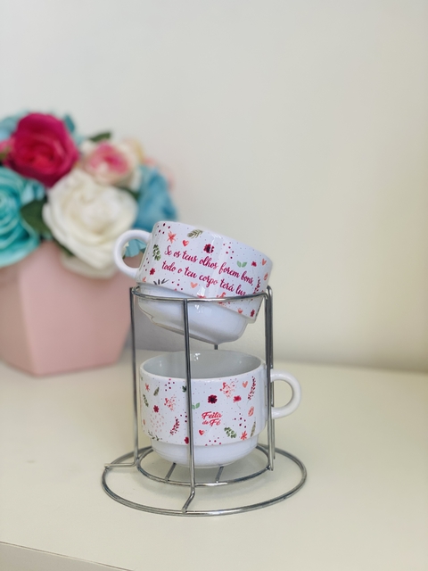 Conjunto 2 xícaras c/suporte + caixa