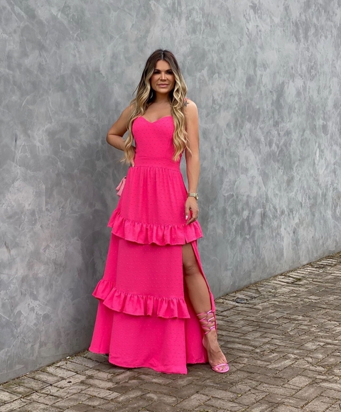 Vestido Longo poá Pink
