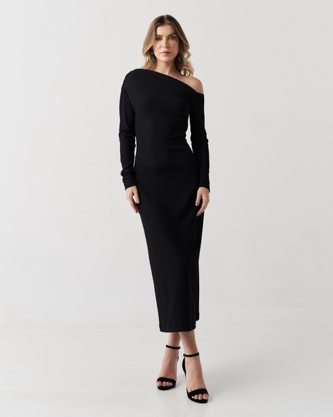 Vestido Midi Ombro Preto