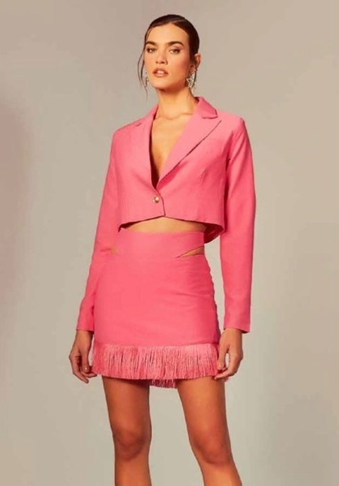 Blazer Cropped Alfaiataria Pink