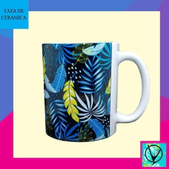 Taza Cerámica Hojas Azules - comprar online