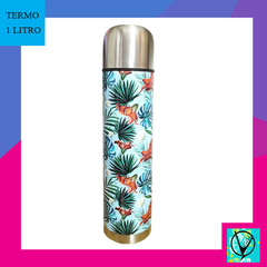 Termo de 1 litro flores fondo celeste - comprar online