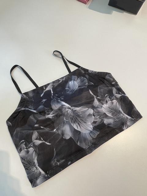 Top Breteles Flores Noir
