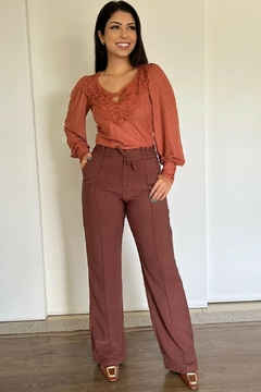 30128-BLUSA MALHA CANELADA PALA COM RENDA ROSA ANTIGO