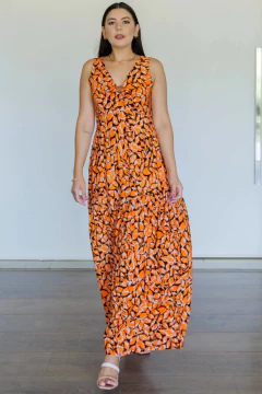 30448-VESTIDO LONGO JERSEY FLASH ABS LARANJA - Loja Clara Assis