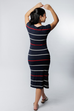 31393-VESTIDO MIDI MALHA AZUL MARINHO LISTRADA na internet