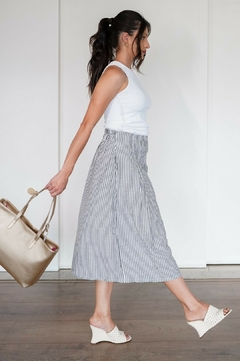 31172-SAIA MIDI COM PREGAS SYROS STRIPE LISTRADO PRETO E BRANCO - loja online
