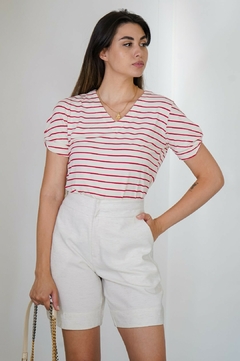 31227-T-SHIRT MALHA LISTRADA EM VERMELHO VORTEX E OFF WHITE - loja online