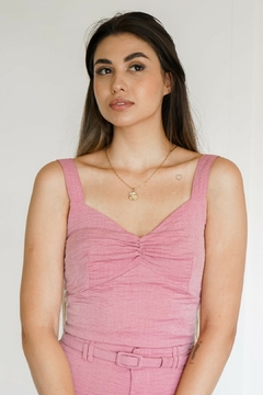 31202-CONJUNTO CALÇA ALFAIATARIA E BLUSA JEANS ALF CHANG TWILL ROSE ÁGATA - comprar online