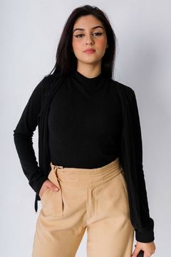 30872-CONJUNTO CASACO E BLUSA MALHA TRICOT PRETA - loja online