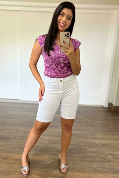 30542-BERMUDA JEANS COM ELASTANO BRANCA - Loja Clara Assis