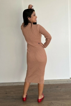 30849-VESTIDO MIDI EM TRICOT MODAL GOLA ALTA NUDE - comprar online