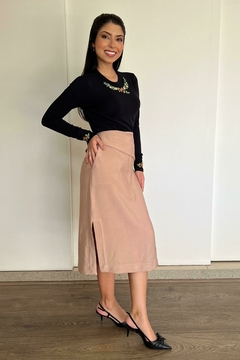 30756-BLUSA DE MALHA PRETA BORDADA À MÃO - loja online