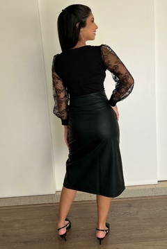 Imagem do 30902-SAIA MIDI LEATHER PRETO COM ELASTANO