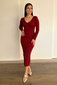 30855-VESTIDO MIDI EM TRICOT MODAL DECOTE U VERMELHO