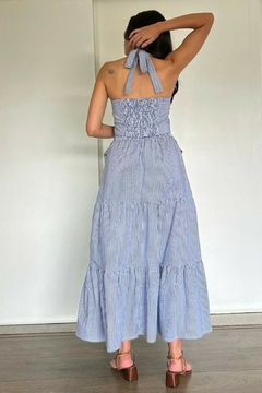 31231-CONJUNTO SAIA LONGA E BLUSA CAMISARIA ANDES LISTRADA EM MARINHO CLASSIC - comprar online