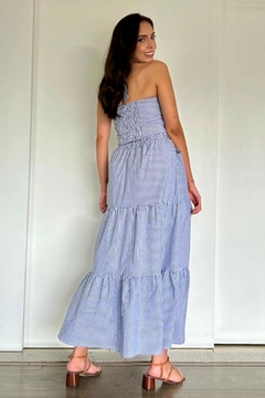 31231-CONJUNTO SAIA LONGA E BLUSA CAMISARIA ANDES LISTRADA EM MARINHO CLASSIC - Loja Clara Assis