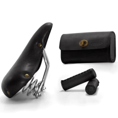 Asiento, Puños Y Cartuchera De Cuero Para Bicicleta