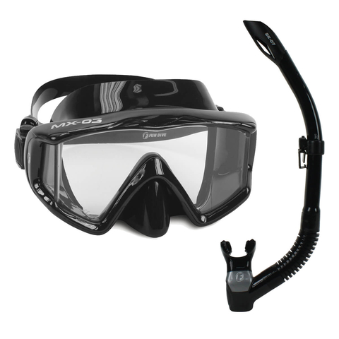 KIT MX-03 SK-07, Máscara Visão Panorâmica Snorkel com válvula