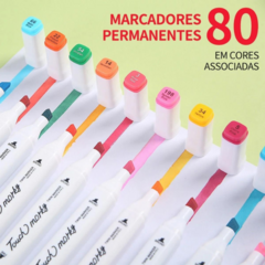 Conjunto de Canetas Marcador Permanente Ponta Dupla 80 Cores - BRINQUEDOS E UTILIDADES 