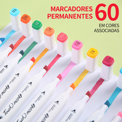 Conjunto de Canetas Marcador Permanente Ponta Dupla 60 Cores na internet