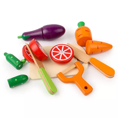 KIT FRUTAS E LEGUMES DE MADEIRA PINUS EDUCATIVO MONTESSORI