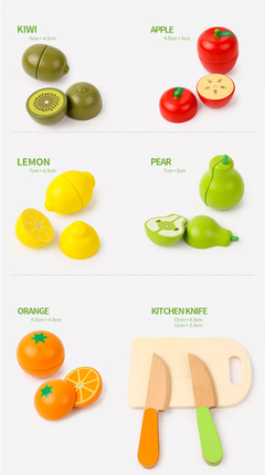 KIT FRUTAS E LEGUMES DE MADEIRA PINUS EDUCATIVO MONTESSORI - comprar online