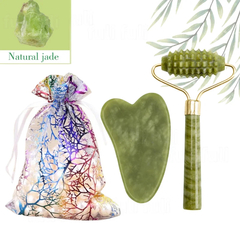Rolo Pedra De Jade + Placa Gua Sha Massagem Facial Anti Rugas - BRINQUEDOS E UTILIDADES 