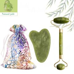 Rolo Pedra De Jade + Placa Gua Sha Massagem Facial Anti Rugas - BRINQUEDOS E UTILIDADES 