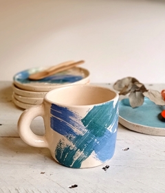 Taza Recta Mediana. PINCELADA AZULES