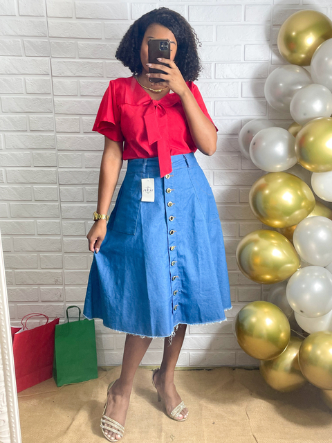 Saia godê jeans feminina PLUS