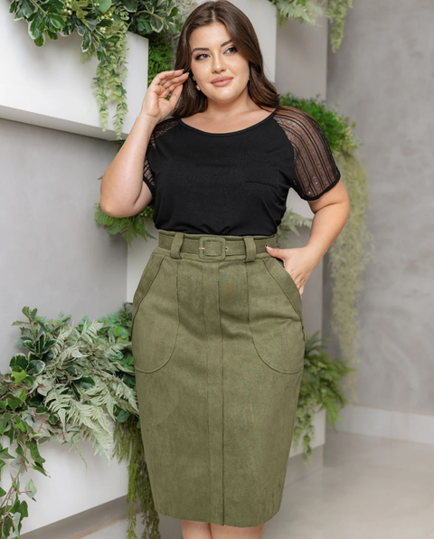 Saia MIDI de suede - Verde militar - comprar online