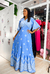 Vestido longo estampado manga flayr - AZUL