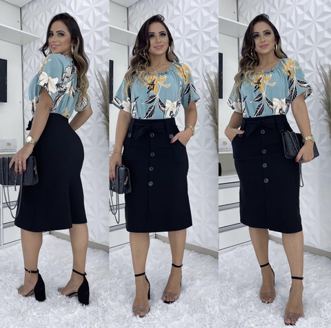 Saia midi feminina evasê