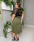 Saia MIDI de suede - Verde militar - Vielux Moda Evangélica 